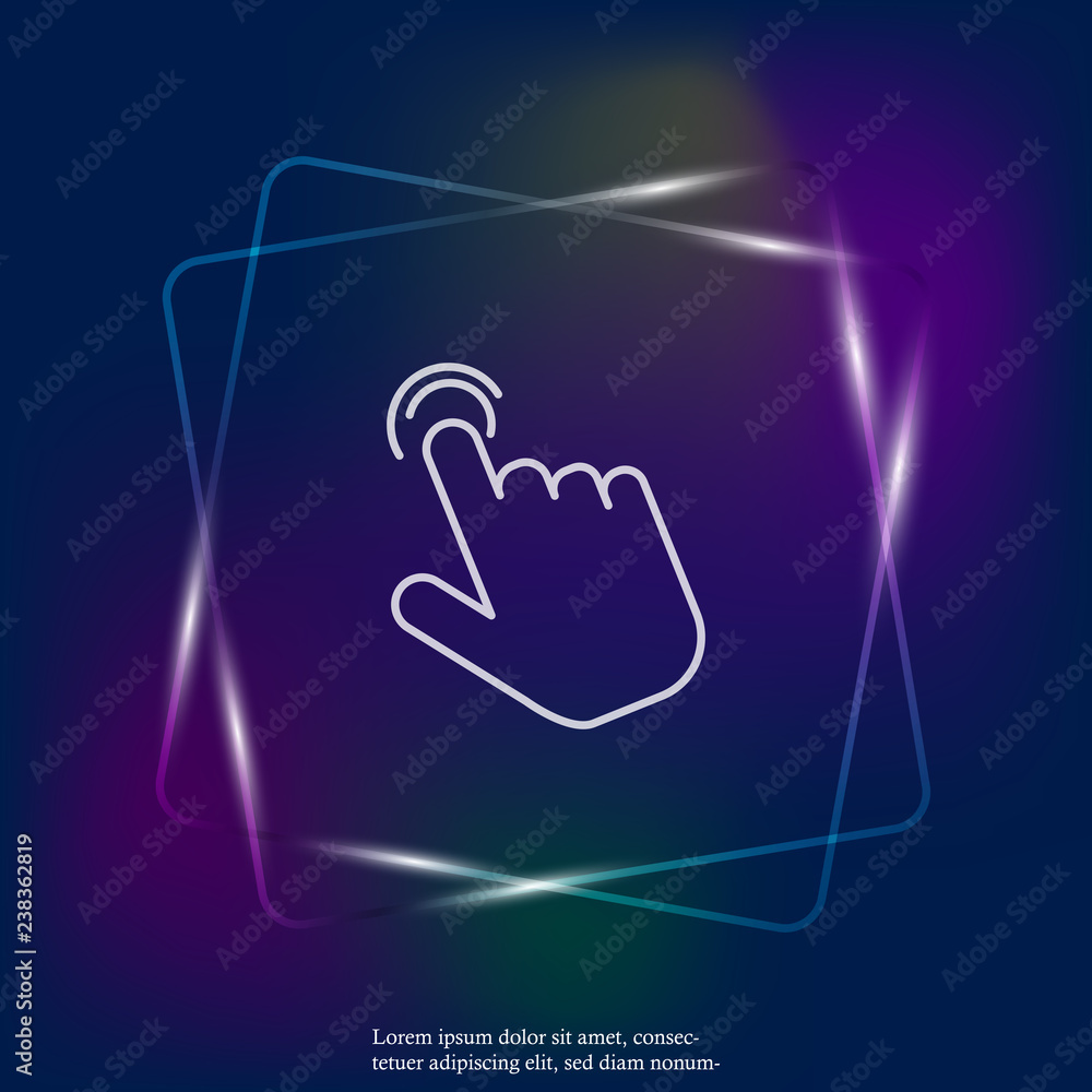 Aufkleber the hand clicks on the button neon light icon. flat cursor icon. layers grouped for easy editing ill