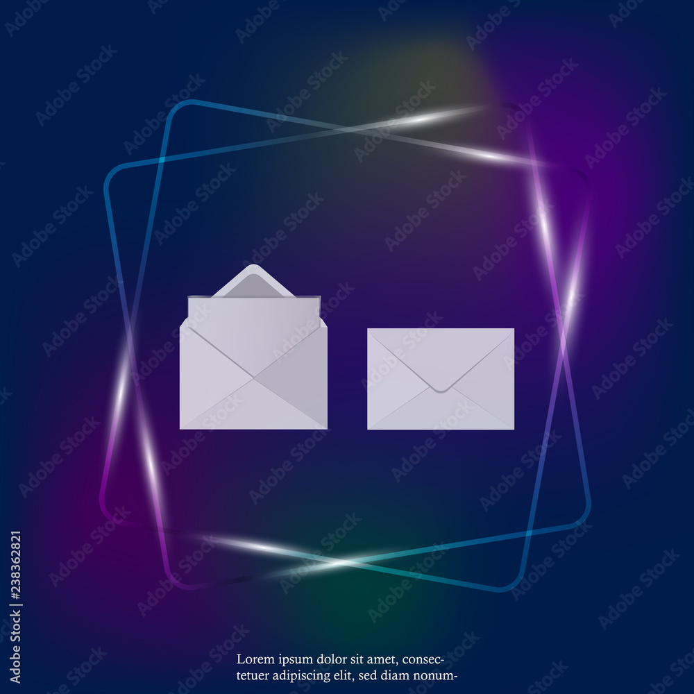 Poster set of two blank realistic envelopes for documents neon light icon. flat an envelope template icon. 