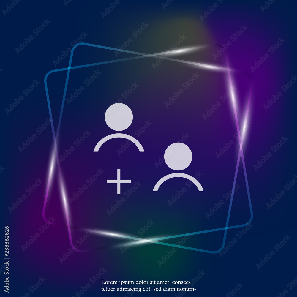 Poster vector user chat icon. symbol of interaction of people neon light icon. flat add user icon. layers g
