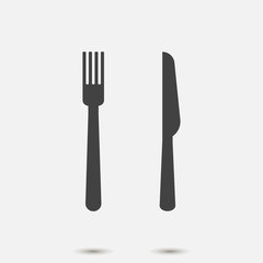 Fork and knife vector icon on gray background. Symbol eat.Layers grouped for easy editing illustration. For your design.