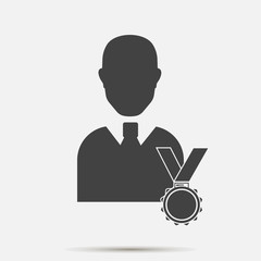 Vector icon Certified person. Image of  man and medal. Symbol reward, achievements. Layers grouped for easy editing illustration. For your design.