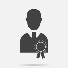 Vector icon Certified person. Image of  man and medal. Symbol reward, achievements. Layers grouped for easy editing illustration. For your design.