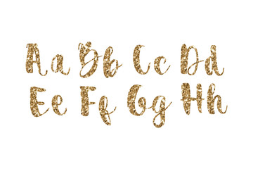 
Alphabet Numerals Gold Sparkling Glitter Confetti. holiday symbols. vector