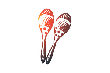 Maracas, music, latin, instrument, Mexican concept. Hand drawn isolated vector.