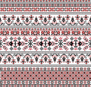 Hungarian pixel pattern for cross-stitch. Vector seamless background.