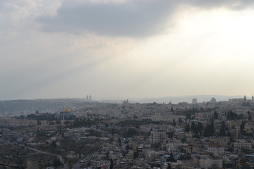 A view of old city of Jerusalem, the Temple Mount and Al-Aqsa Mosque from Mt. Scopus in Jerusalem, Israel, har hazofim