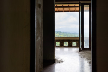 Bali, Indonesia - 22 Nov 2018: PI Bedugul Taman Rekreasi Hotel & Resort is an large abandoned structure in Bedugul, today a tourist attraction in Bali, Indonesia.