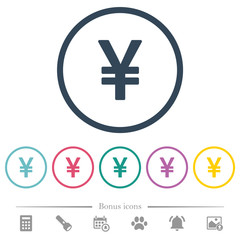 Japanese Yen sign flat color icons in round outlines