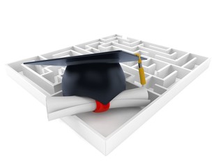 Mortarboard with certificate in maze