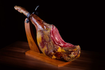 traditional spanish jamon serrano, italian parma, hamon iberico, prosciutto, leg