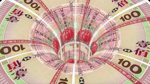 hong kong dollar wormhole funnel tunnel flight seamless loop animation background new quality finance business cool nice beautiful 4k stock video footage