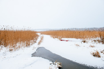winter landscape with lake in winter