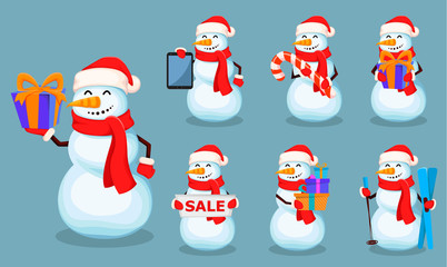 Cute snowman. Funny cartoon character