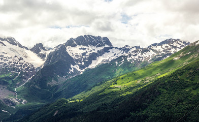 Dombay, Karachay-Cherkess Republic, Dombay mountain Chotcha in summer, beautiful mountain landscape