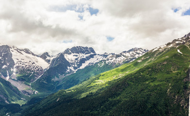 Obraz premium Dombay, Karachay-Cherkess Republic, Dombay mountain in summer, beautiful mountain landscape