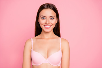 Close up portrait of cute tender gentle gorgeous attractive gladly looking  her she lady girl...