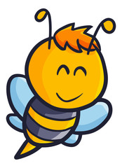Cute and funny little bee flying happily - vector.
