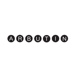Arbutin - handwritten name of arbutin. Print for labels, advertising, price tag, brochure, booklet, tablets, cosmetics and cream packaging. Elegant calligraphy sign, trendy fashion style.