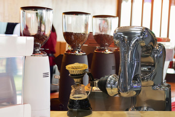 Fototapeta na wymiar robot mechanical arm make a cup of coffee automatic
