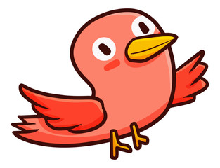 Cute and funny pink bird flying and smiling - vector.