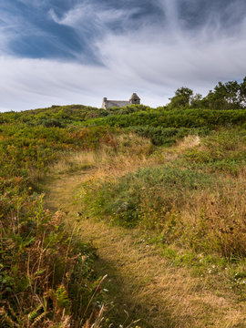 Watchhouse "Corps de garde des Daules" near Cancale on a cloudy day in summer