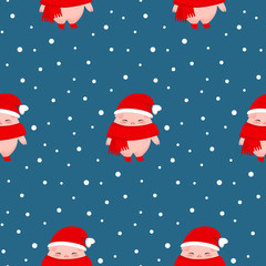 Piggy in Santa's red hat seamless pattern