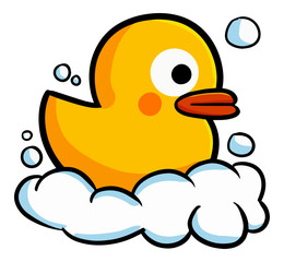 Cute and funny little duck with bubble in the bath room - vector.
