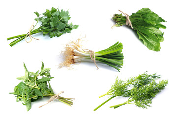 Green Herbs isolated on white background.