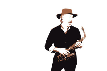 Fototapeta premium mann und saxophon, saxophon spielen, musiker live
