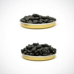 Black turtle bean, a variety of common bean, typically used in Latin American cuisine,on the White Blackground.
