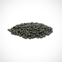 Black turtle bean, a variety of common bean, typically used in Latin American cuisine,on the White Blackground.