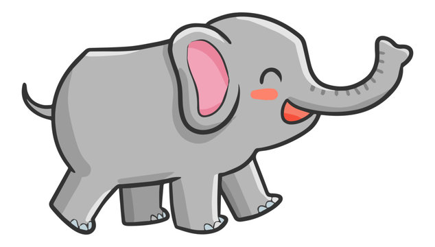 Funny and cute grey elephant laughing - vector.