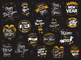 New Year 2019 lettering designs set