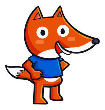 Cute and funny fox standing wearing blue shirt - vector.
