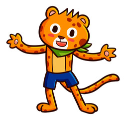 Funny and cute jaguar wearing blue short pants - vector.