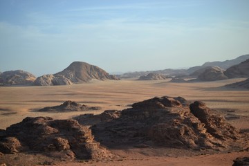 Fototapeta na wymiar Desert tour through sand dunes of Wadi Rum wilderness, Jordan, Middle East, hiking, climbing, driving