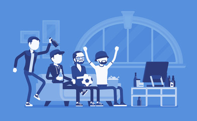 Men gathering at home, assembly or friends meeting