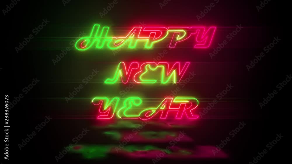 Aufkleber neon text happy new year text with fireworks use as background video new year eve