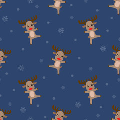 Seamless pattern of Christmas reindeer with snow continuous background for holiday celebration.