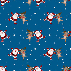 Obraz na płótnie Canvas Seamless pattern of Christmas Santa claus and the rudolph reindeer repeatable, continuous background for holiday celebration.