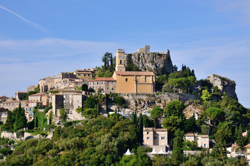 Fototapeta na wymiar On the way to Monaco, Eze Village is visible on a hill