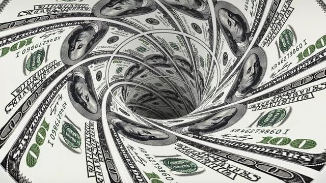 us dollar sinkhole blackhole funnel tunnel seamless loop animation background new quality finance business cool nice beautiful 4k stock video footage
