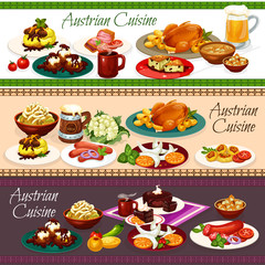 Austrian meat dishes, beer drink and desserts