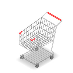 Isometric 3d supermarket shopping cart for convinience store shop isolated on white background. This object can help you very easy to carry a lot of products. Vector illustration design.