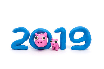 Playdoh figure: Family pig. Symbol 2019 New year's