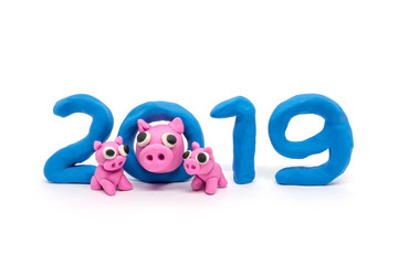 Playdoh figure: Family pig. Symbol 2019 New year's