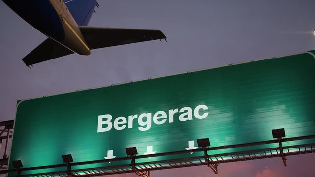 Airplane Take off Bergerac during a wonderful sunrise