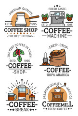 Coffee cups and beans vector icons