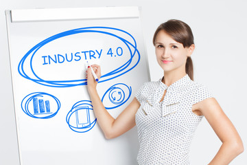 Business, Technology, Internet and network concept. A young entrepreneur writes on the blackboard the word: Industry 4.0