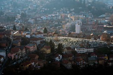 aerial view with historical and new buildings 